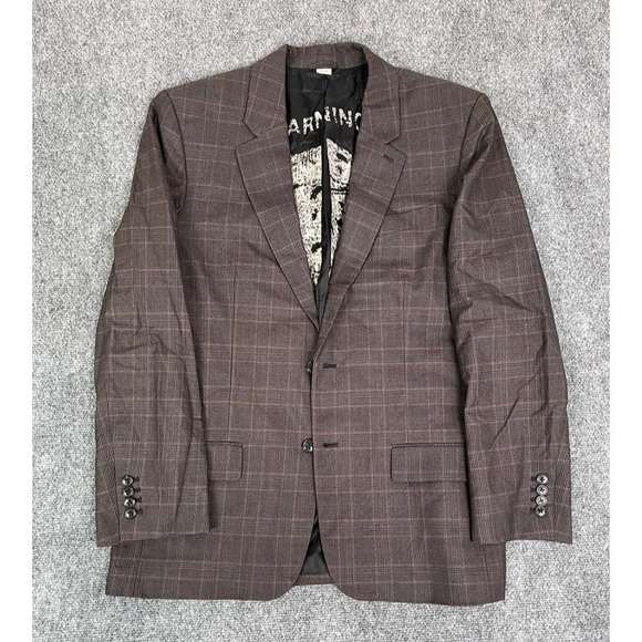 Juicy Couture Wool Cotton Blend Sports Coat Glen Plaid Mens 44 WARNING DOGS